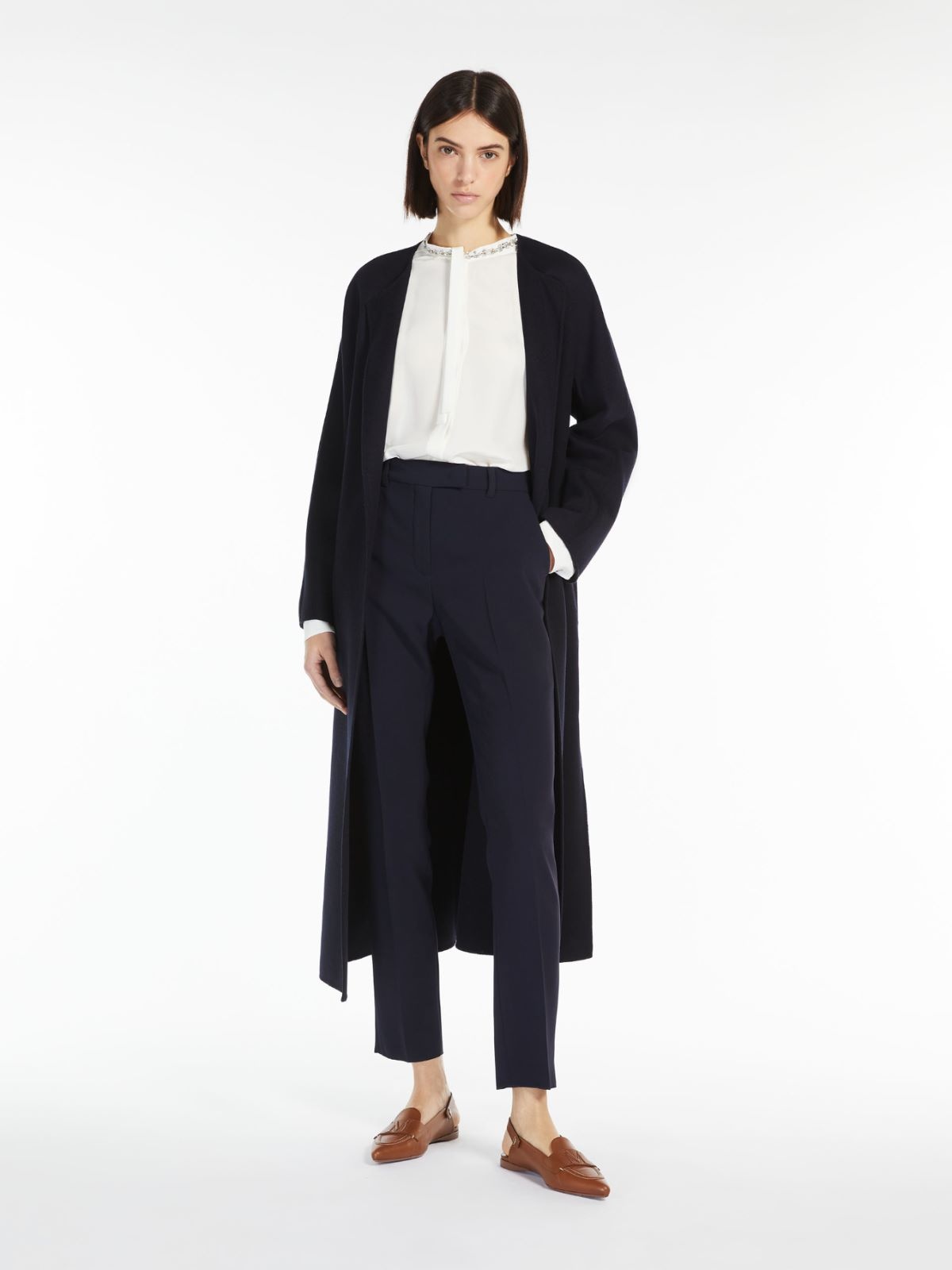 Max Mara Navy Blue Pipe Casual Pants In Black