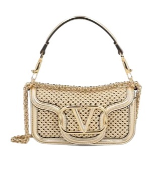 VALENTINO GARAVANI VALENTINO GARAVANI VALENTINO GARAVANI LOCÒ SMALL SHOULDER BAG IN METALLIC WOVEN LEATHER