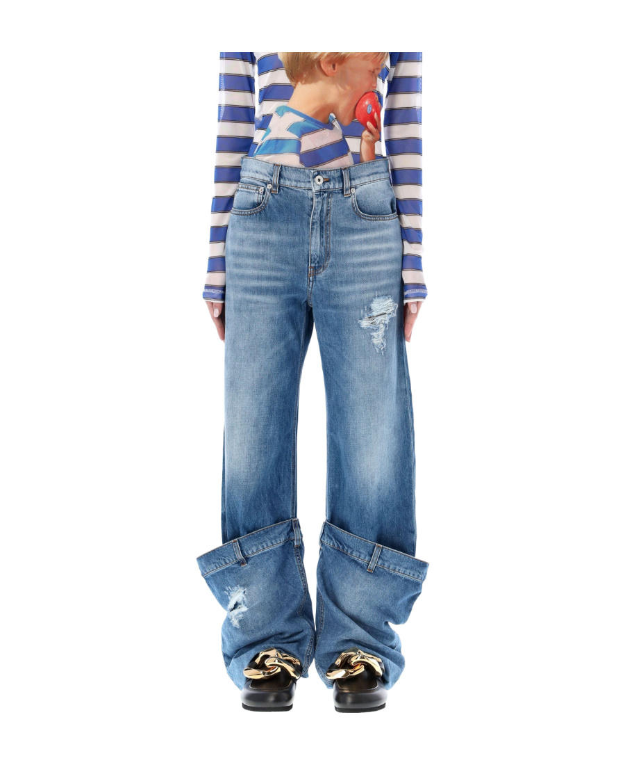 Jw Anderson Distressed Bucket Jeans In Blue