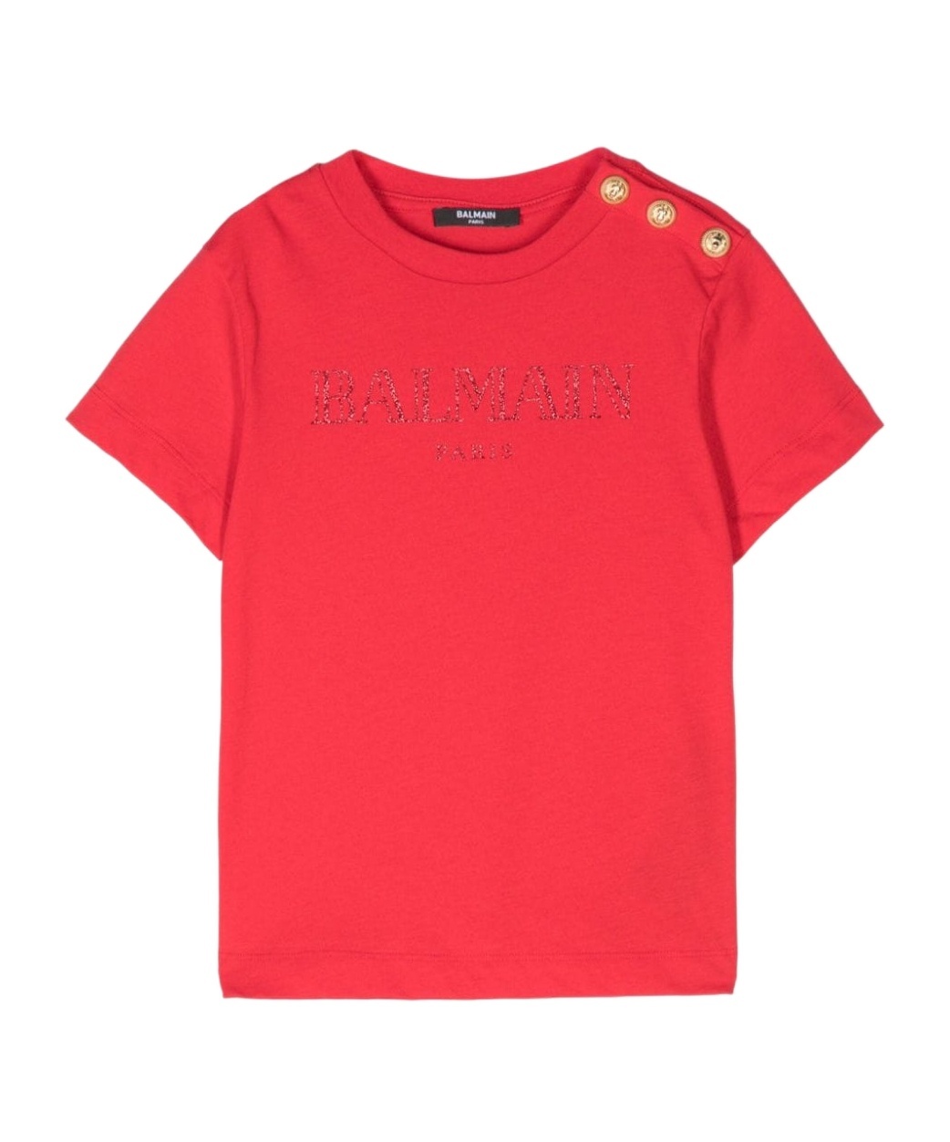 Balmain Glittered-logo T-shirt In Red