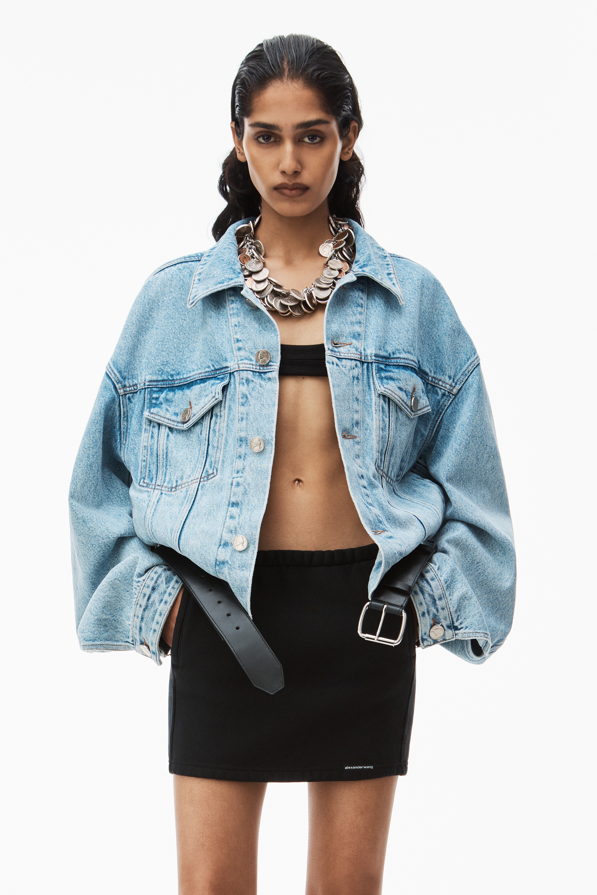 Alexander Wang Logo-tag Cotton Miniskirt In Black