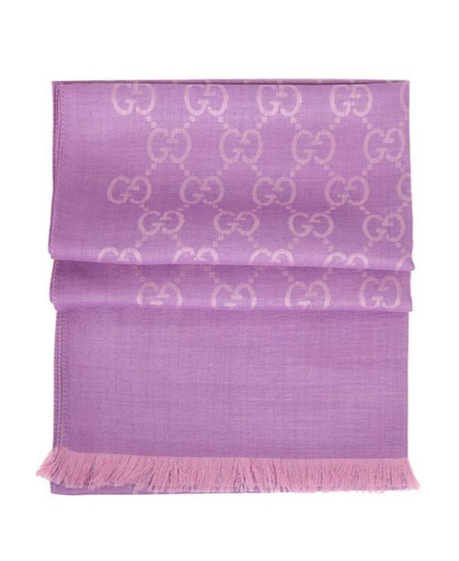 Gucci Double G Double-sided Fringed Scarf In Pink