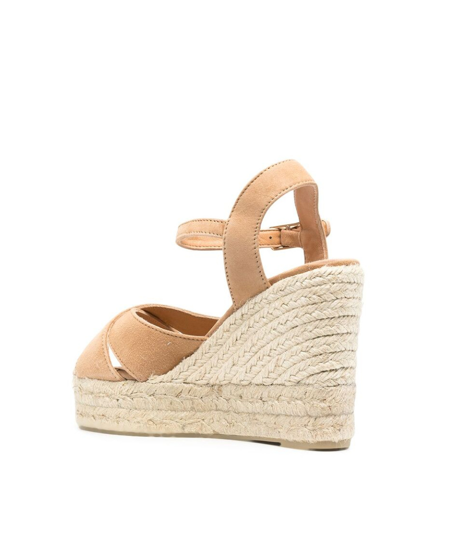 Shop Castaã±er Weaving Design Slope Heel Sandals In Nude