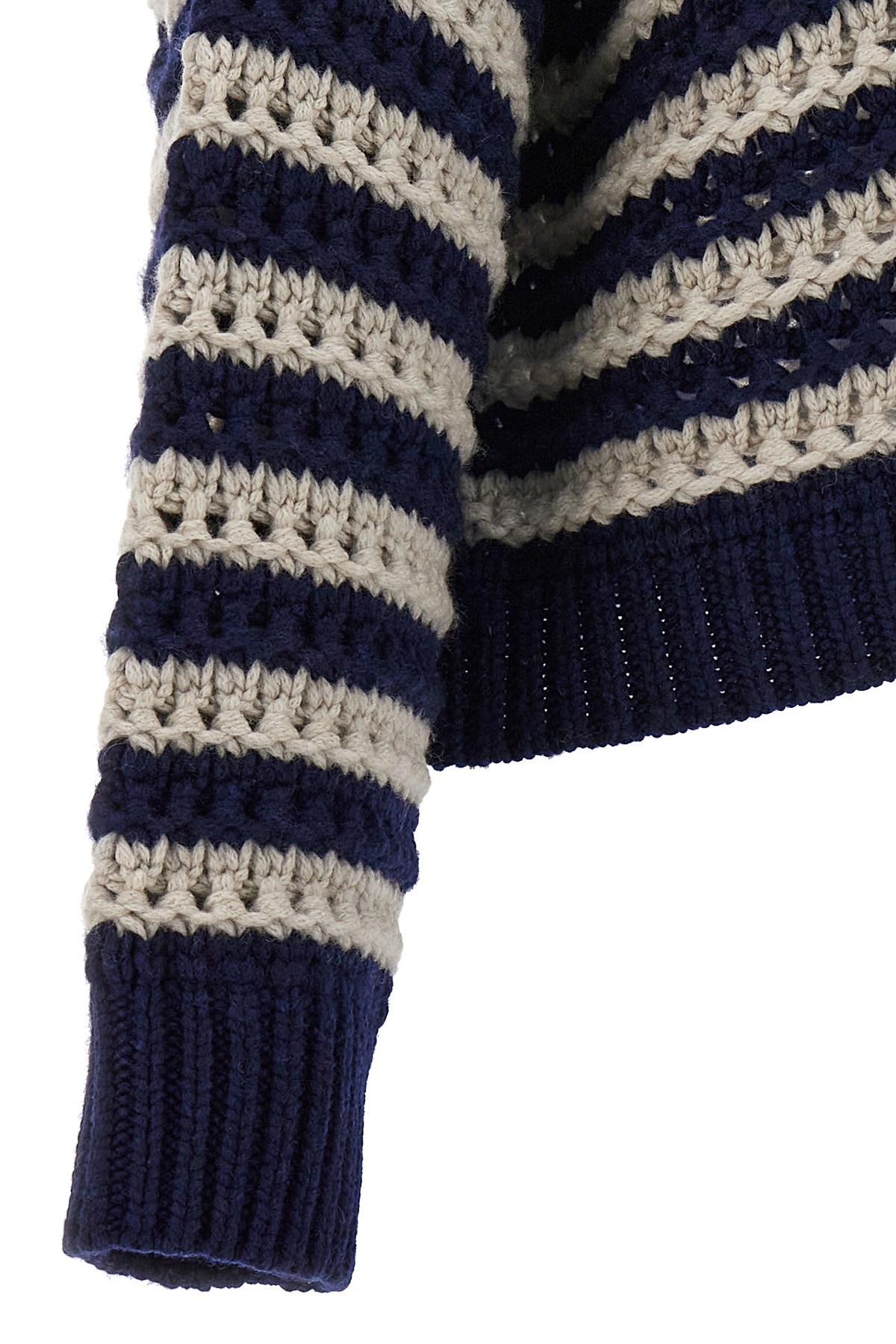 Brunello Cucinelli Open-knit Striped Jumper In Black