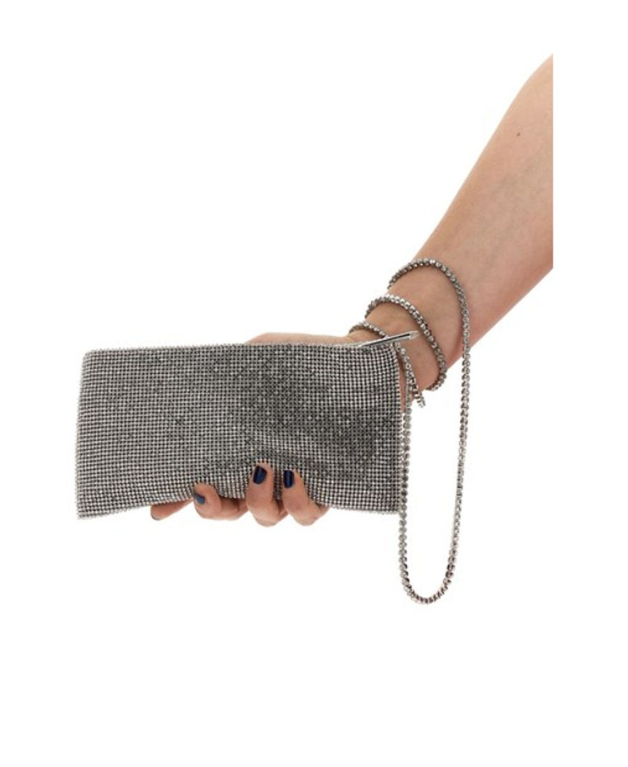 Benedetta Bruzziches La Petite Your Best Friend Chain Clutch In Gray