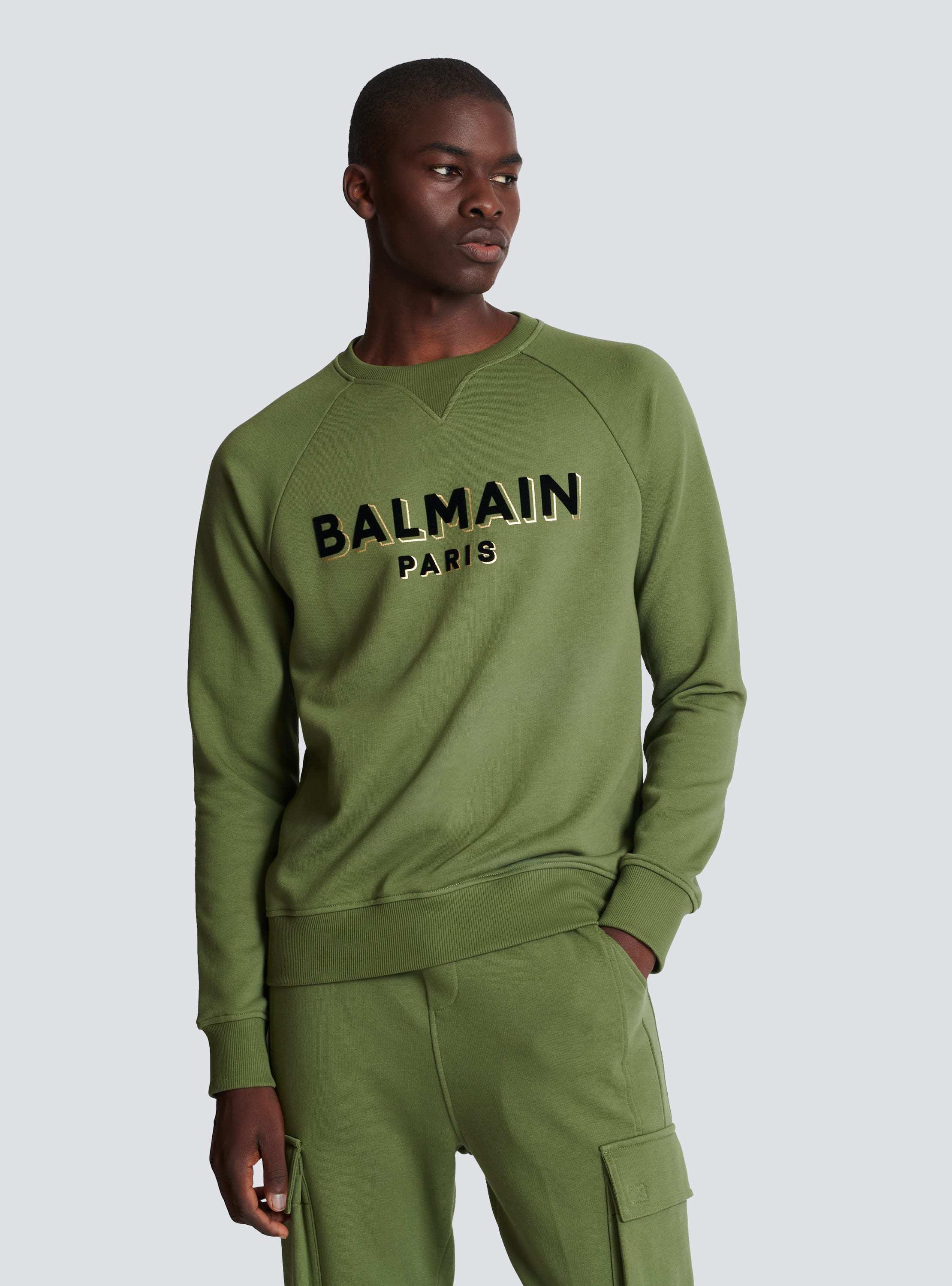 Shop Balmain Long-sleeved Sweater In Green