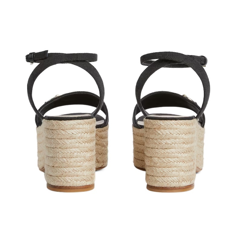 Gucci Lady Horsebit Suede Espadrille Wedges In Black