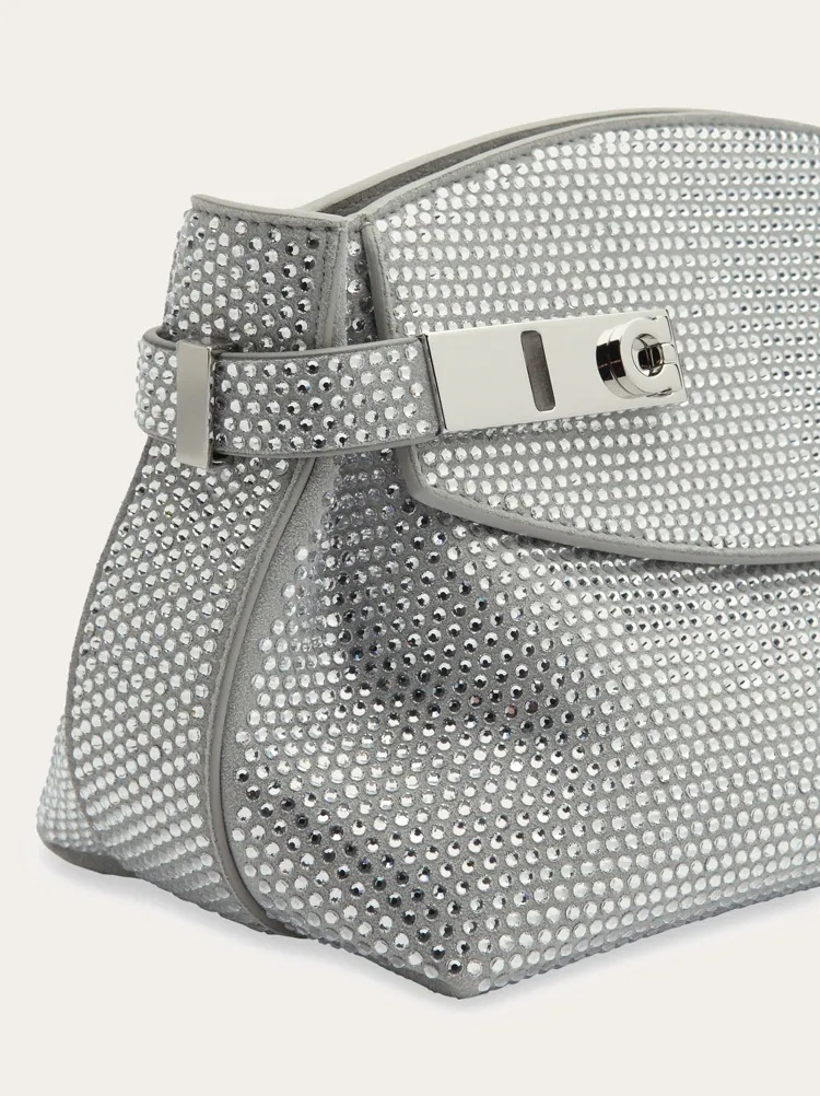 Ferragamo Crystal Decorated Mini Hug Shoulder Bag In Gray