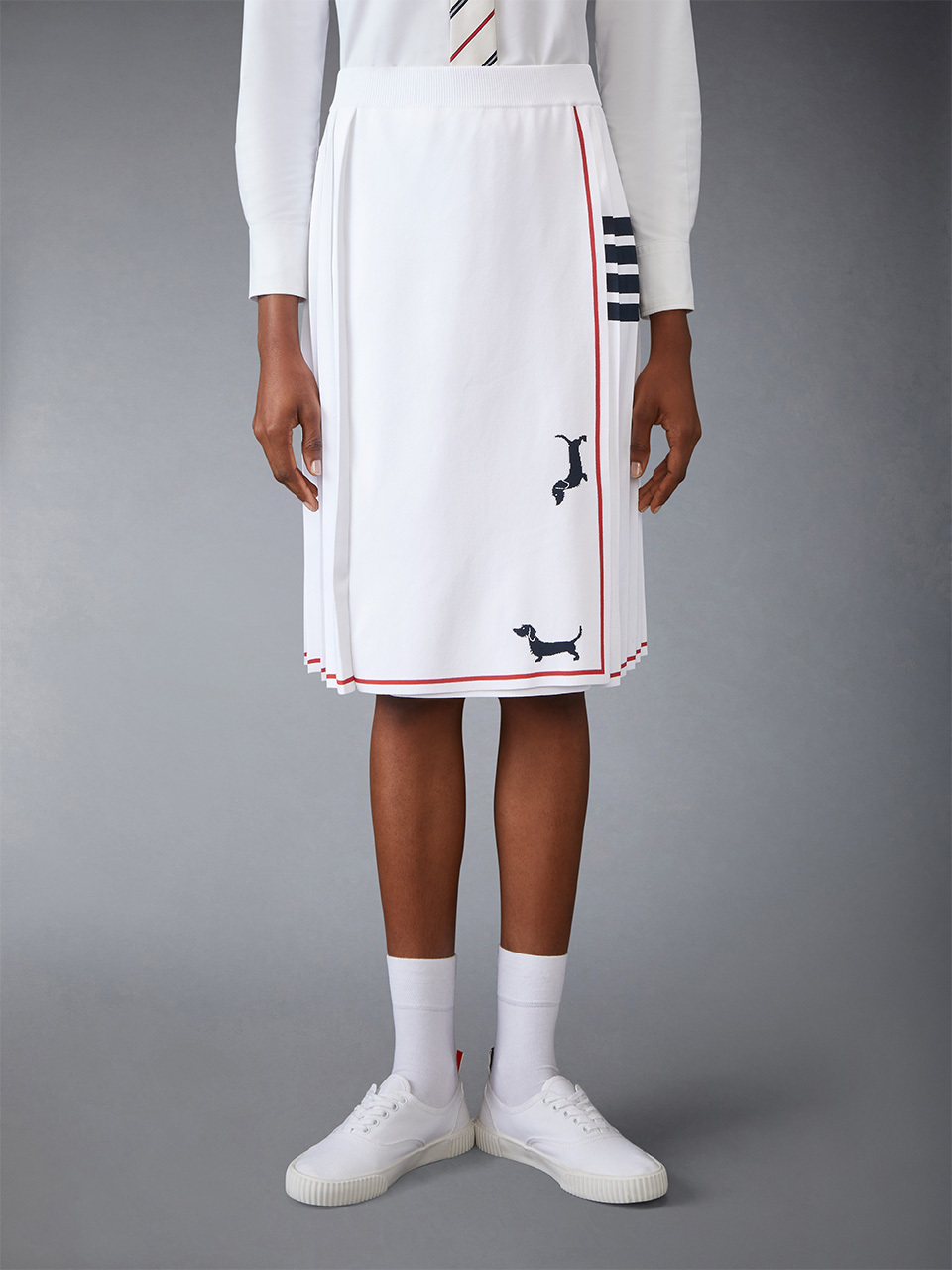 Shop Thom Browne 4-bar Pleated Hector Skirt