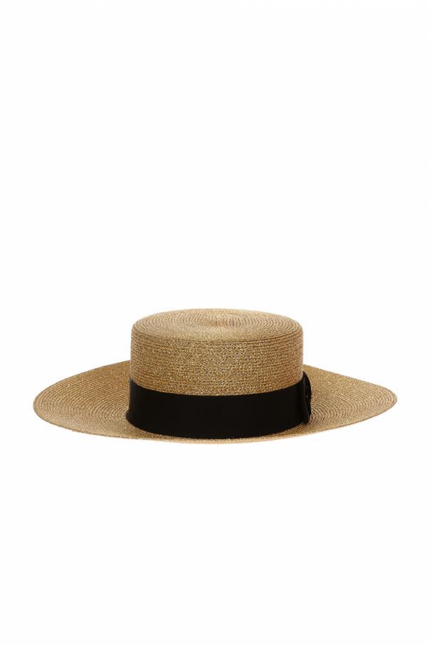 Gucci Bee-embellished Boater Hat In Green