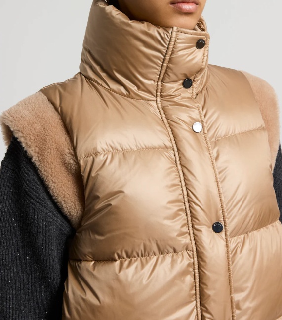 Peserico Down Vest With Winged Collar In Brown
