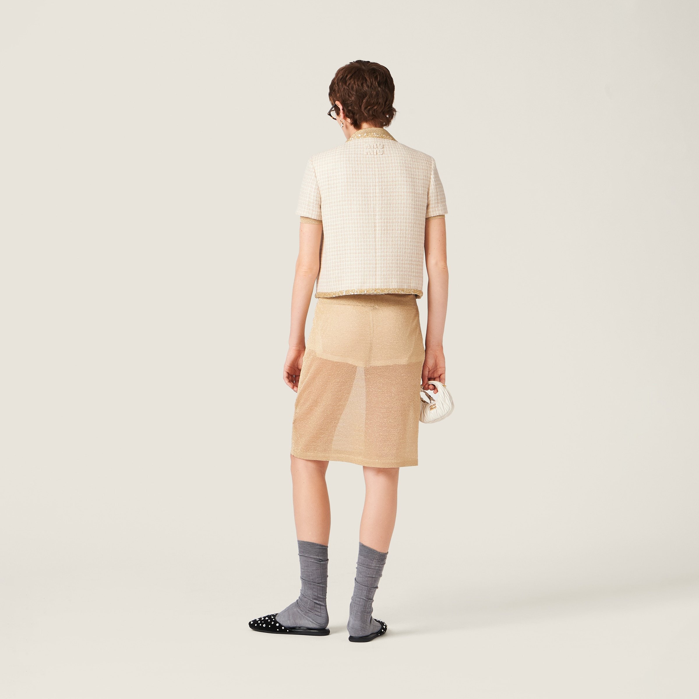 Miu Miu Check-pattern Tweed Jacket In Nude