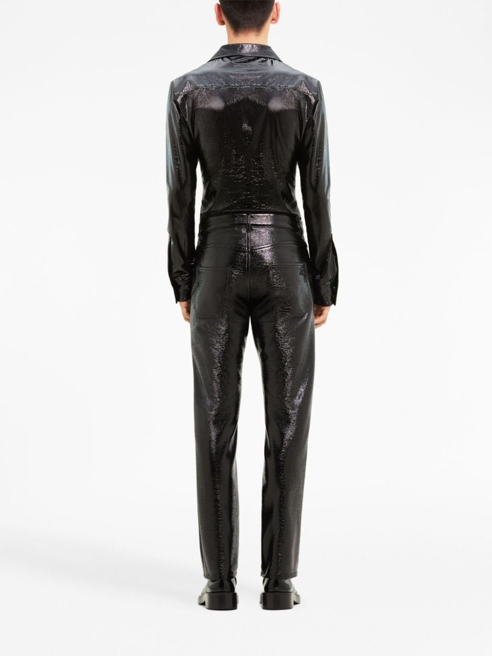 Shop Courrèges Faux-leather Button-up Shirt In Black