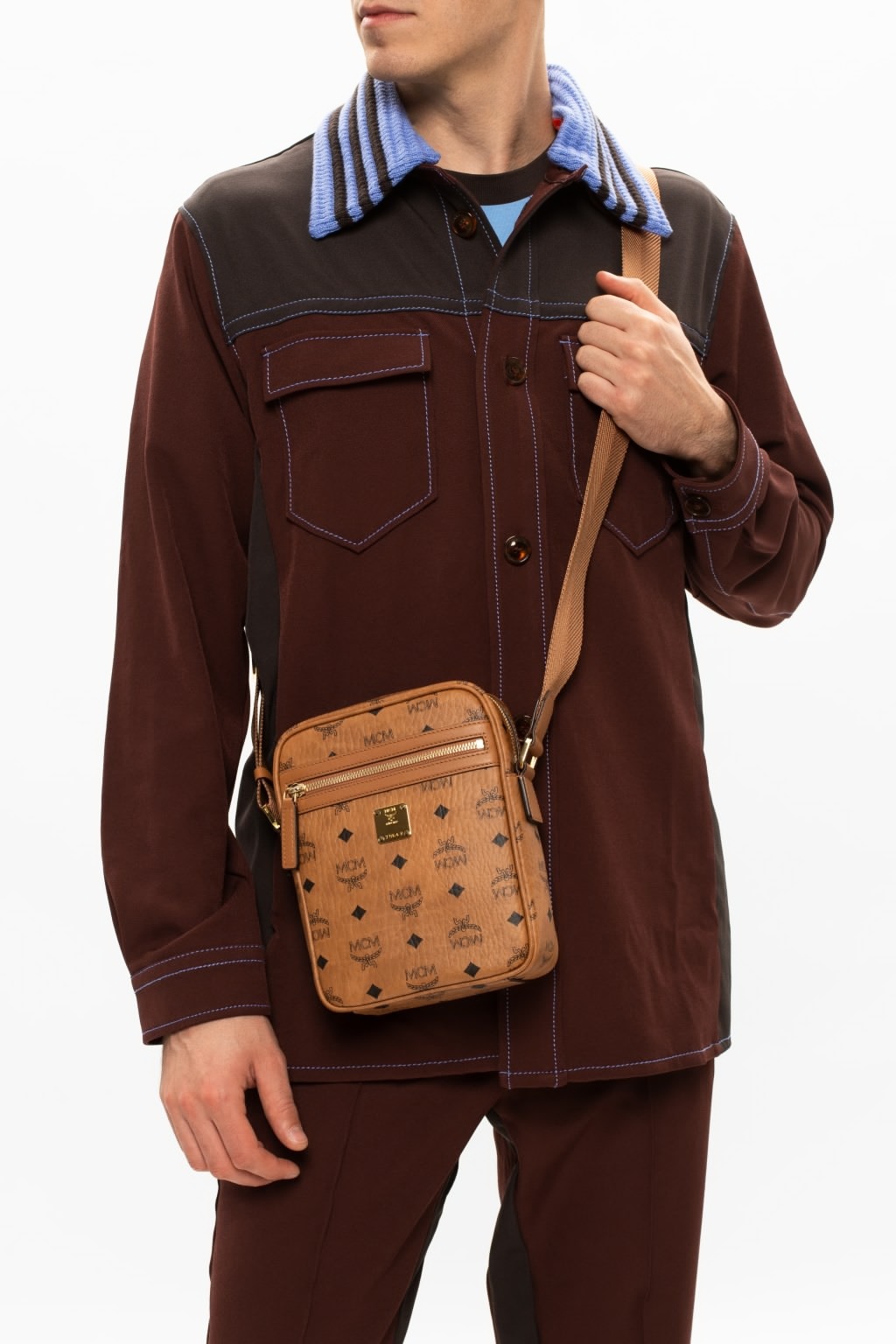 Mcm Logo-print Crossbody Messenger Bag In Brown