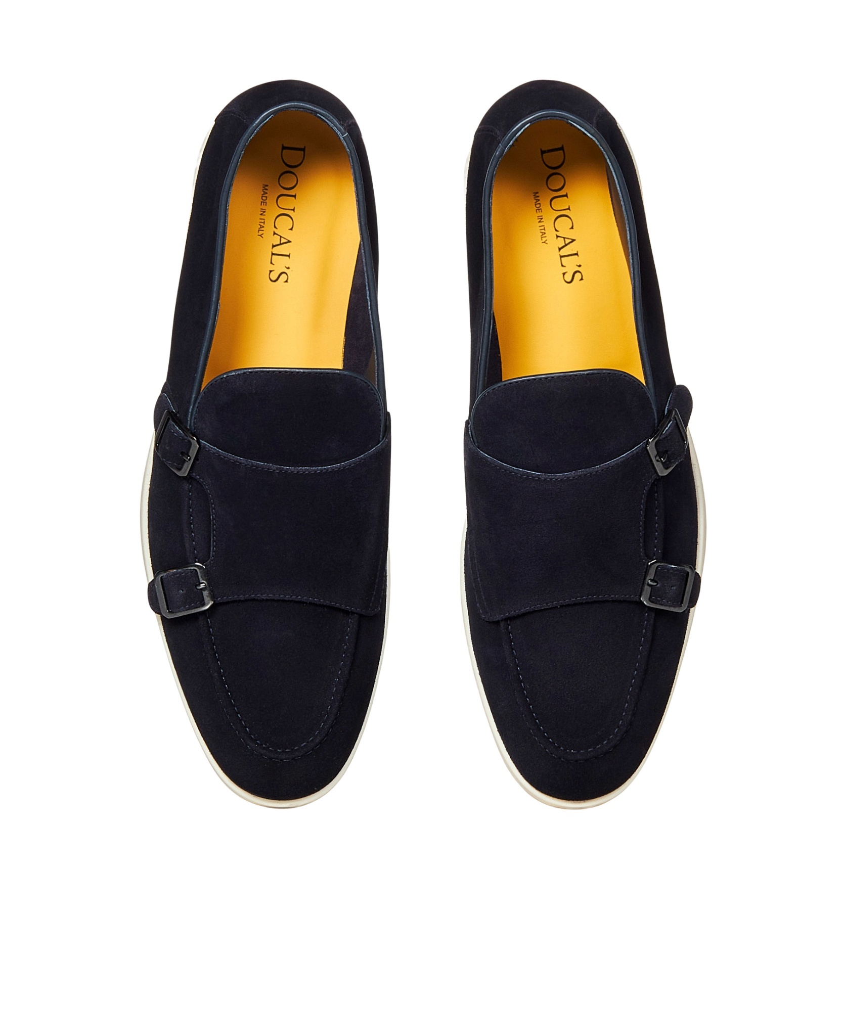 Doucal's Navy Blue Suede Double Monk Strap Loafers Wit