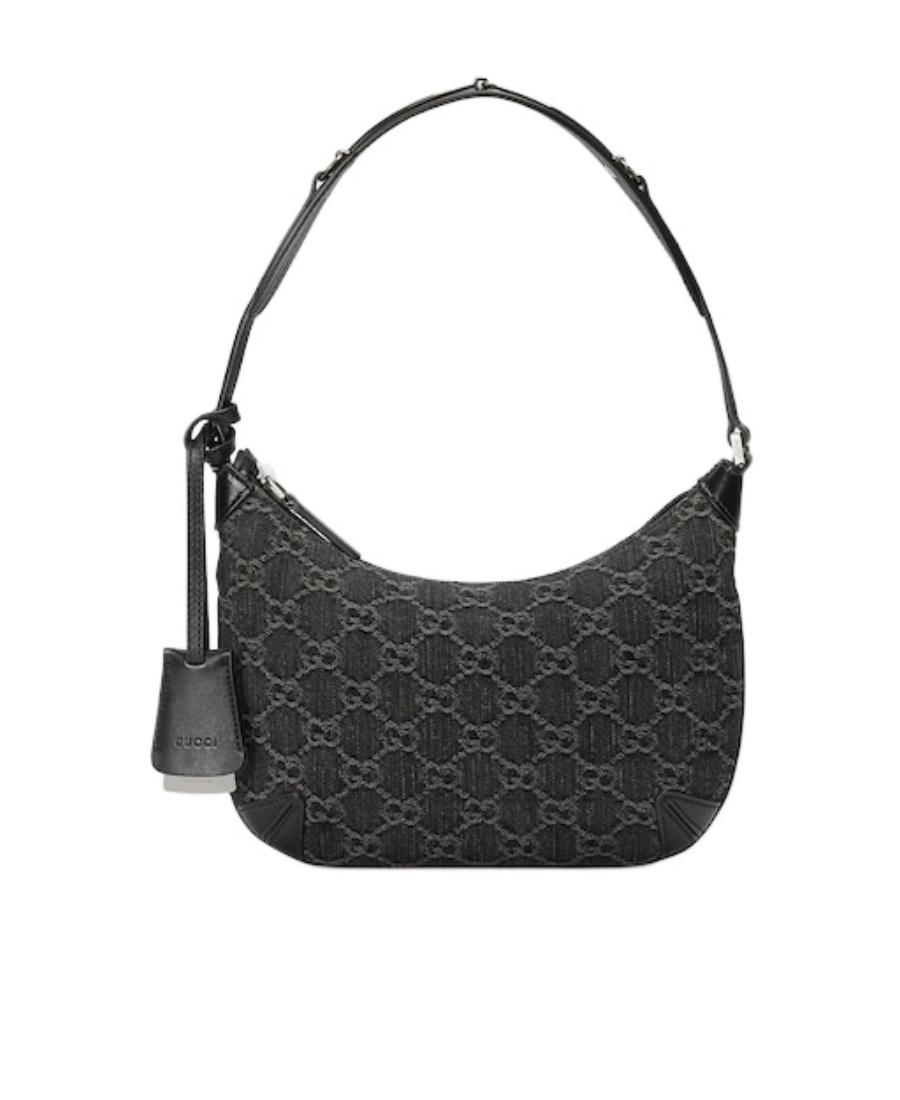 Gucci Monogrammed Denim Shoulder Bag In Black