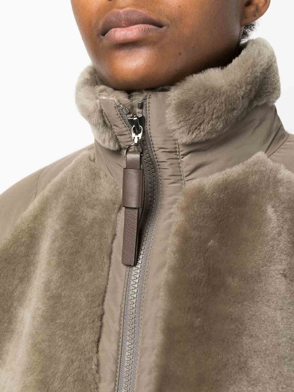 Brunello Cucinelli Zippered Down Jacket In Brown