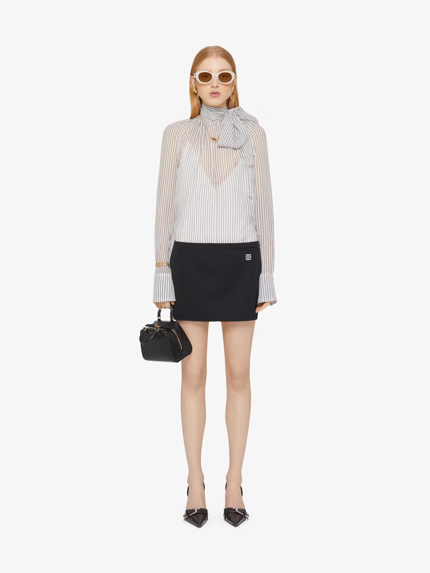 Givenchy Polka Dots Blouse In Silk Chiffon With Lavallière In Gray