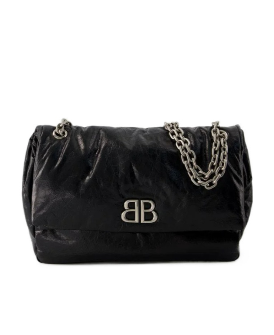 Balenciaga Chic Monaco Chain Handbag With Silver Logo – 32x43x10 Cm In Black