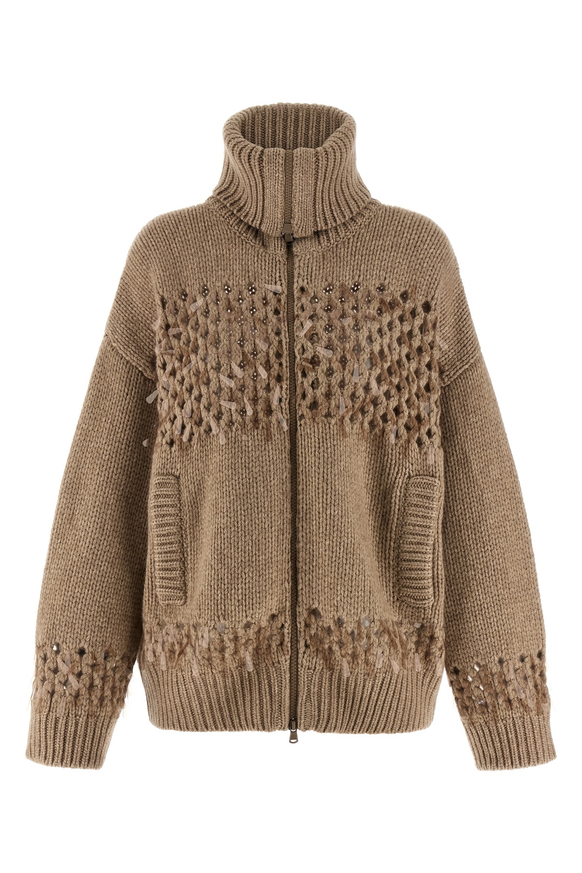 Brunello Cucinelli Drop Sequin Cardigan Sweaters And Cardigans Beige In Brown