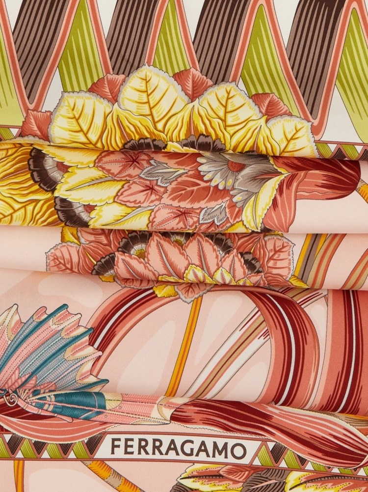 Ferragamo Giada Print Silk Scarf Scarves And Foulards Rose