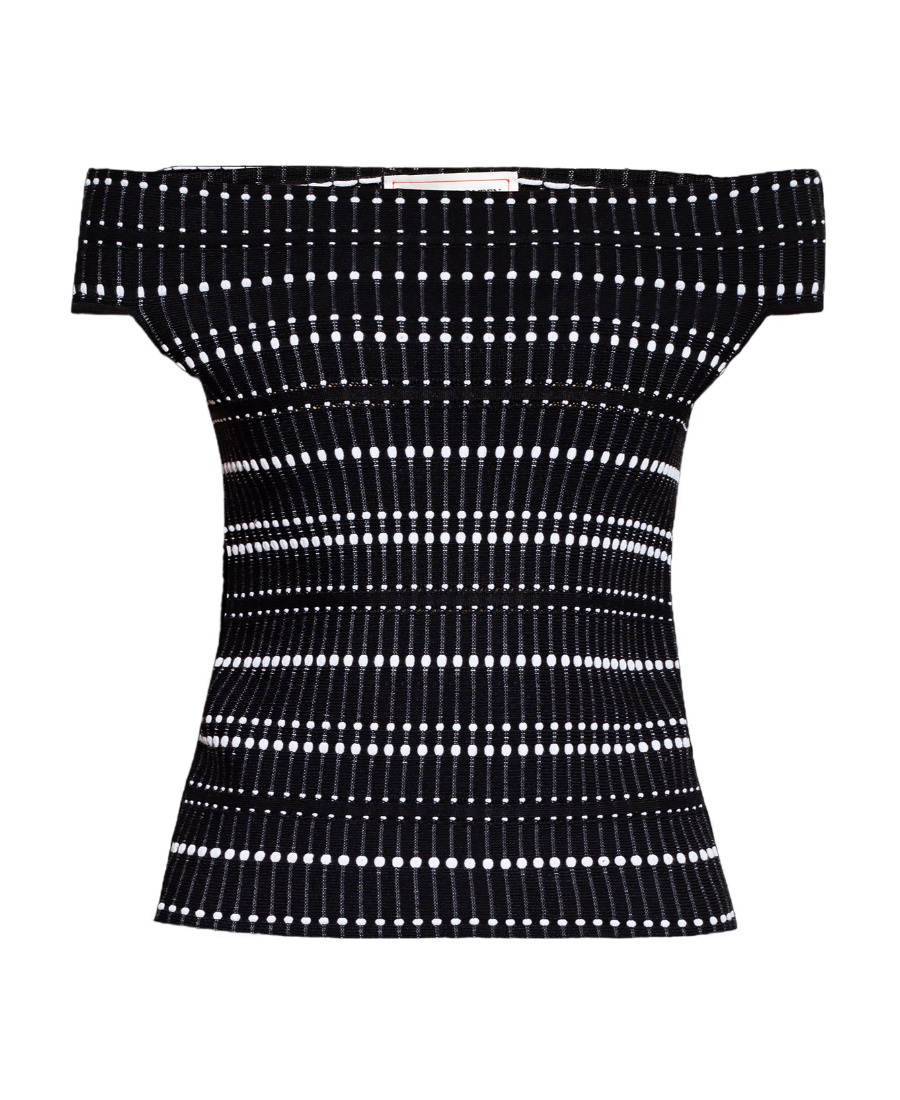 Alexander Mcqueen Open-knit Off-shoulder Top In Black