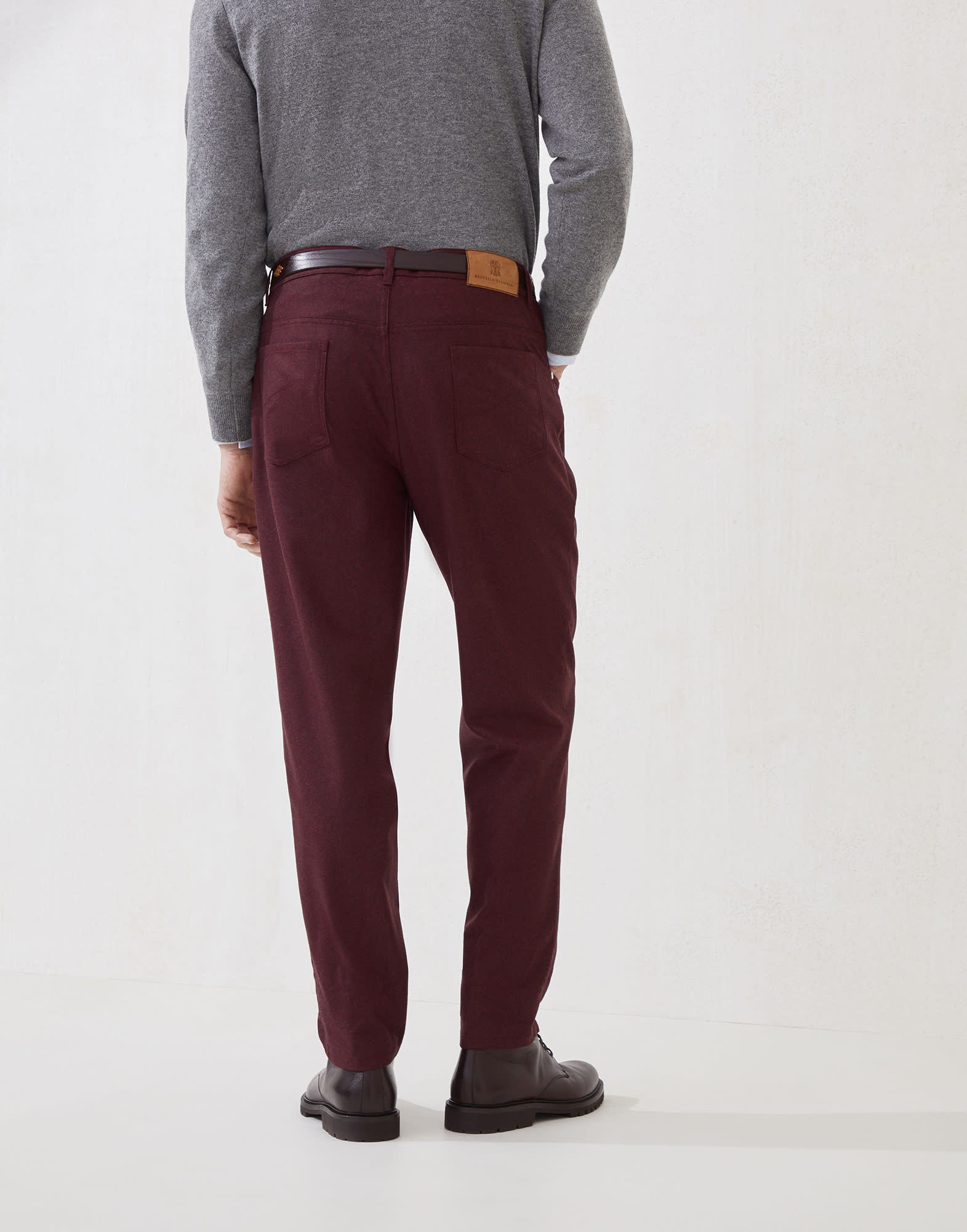 Brunello Cucinelli Five-pocket Virgin Wool Flannel Trousers In Burgundy