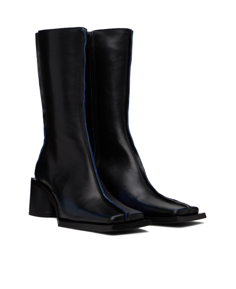 Miista Collision Color Stitching Short Boots In Black
