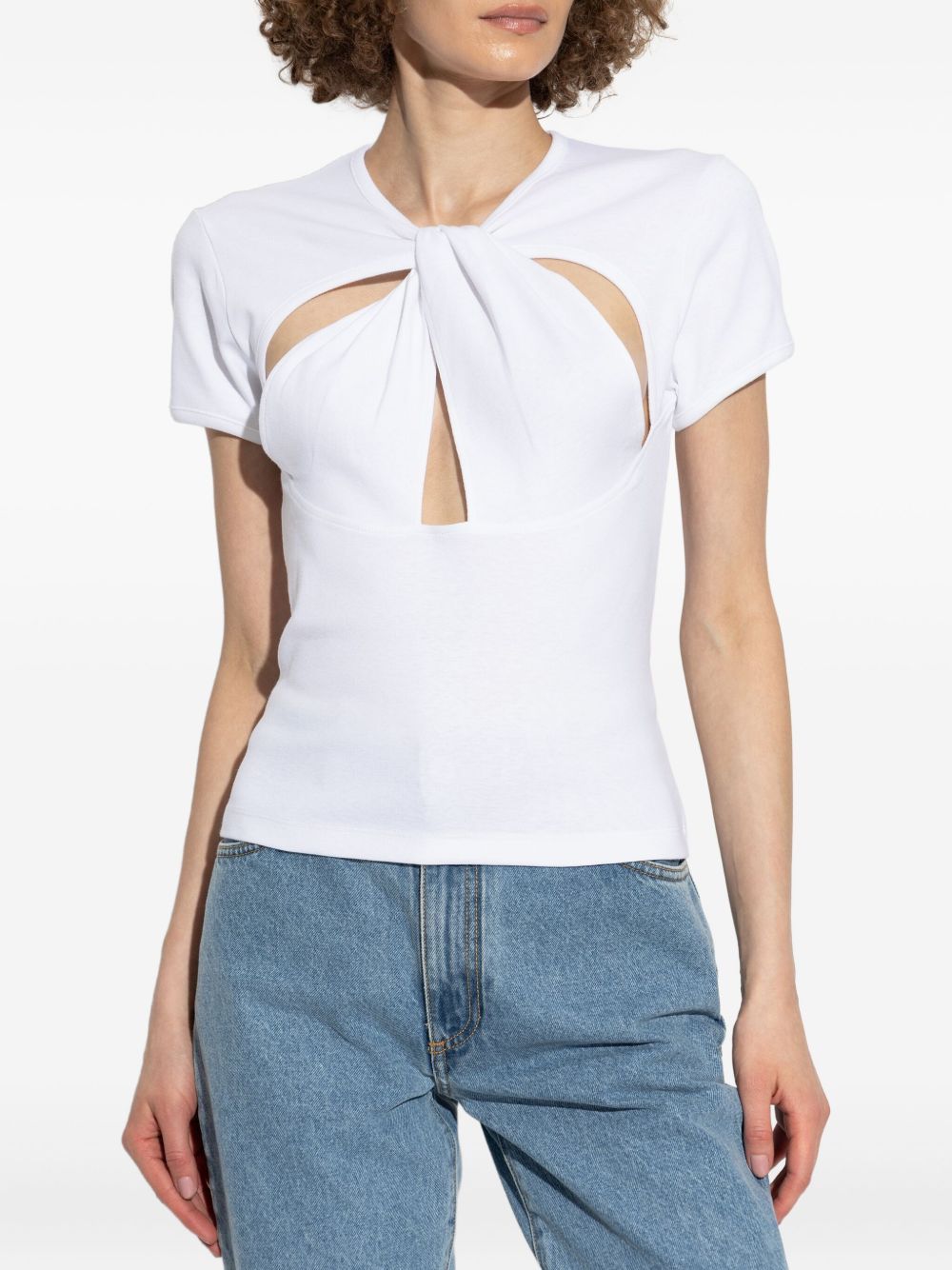 Coperni Cut-out Design Black T-shirt With Modern Silhouette In Orange