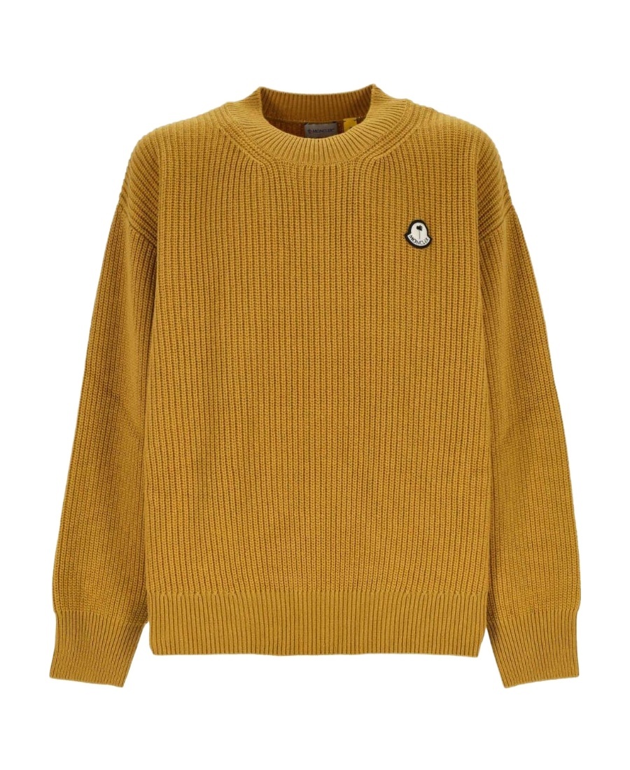 Moncler X Palm Angels Logo Patch Round Neck Sweater In Yellow