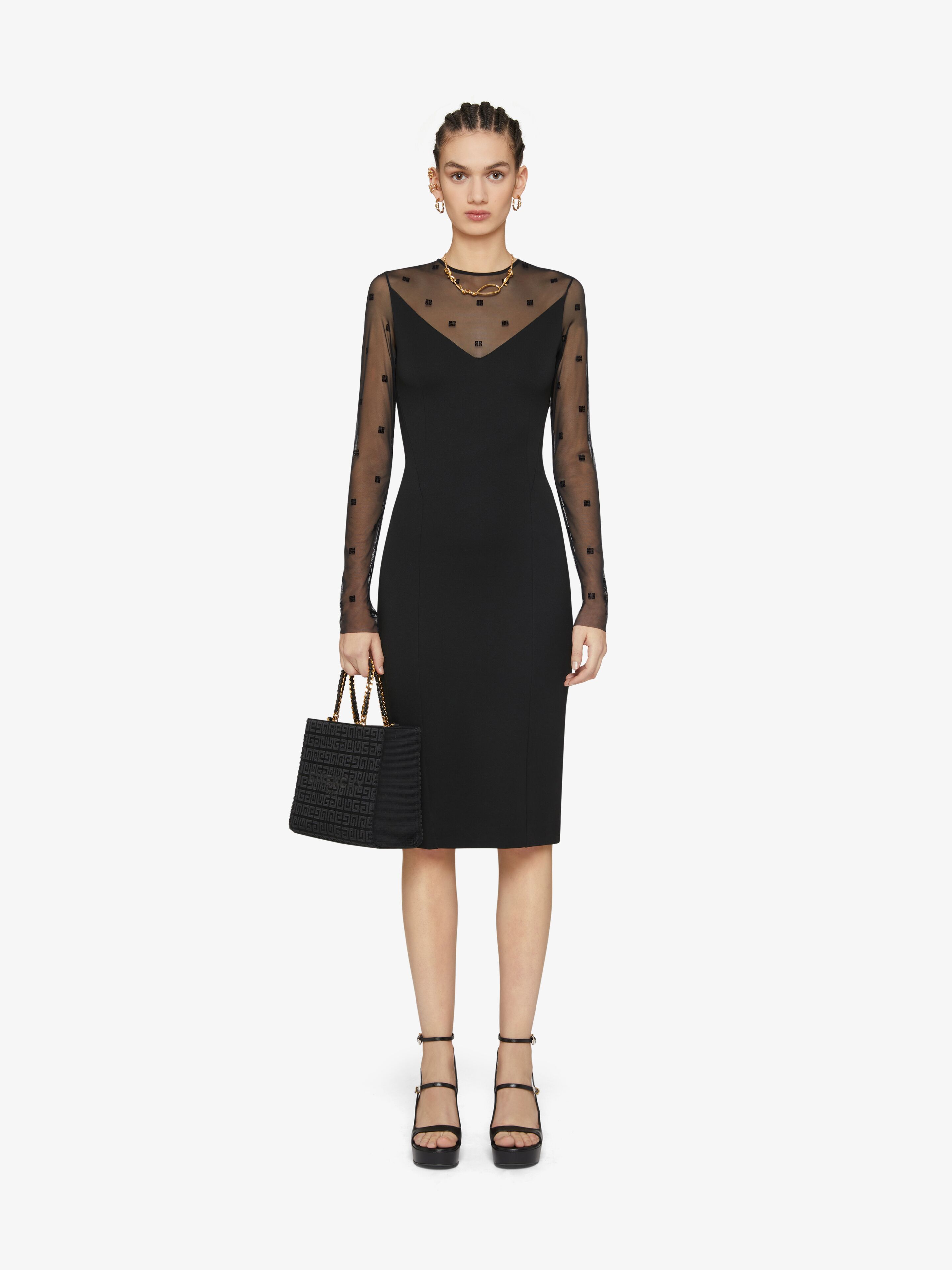 Givenchy Bi-material Dress With 4g Motif In Black