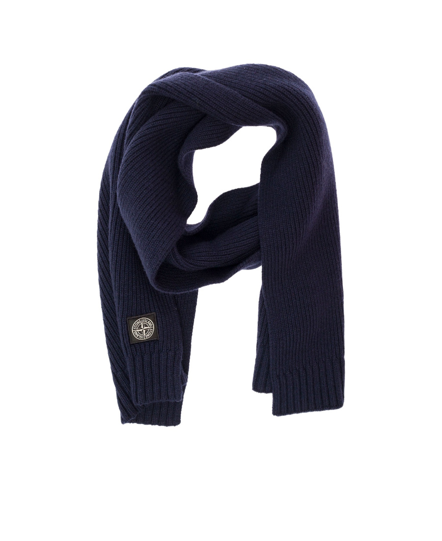 Stone Island Ribbed Knit Scarf In Black