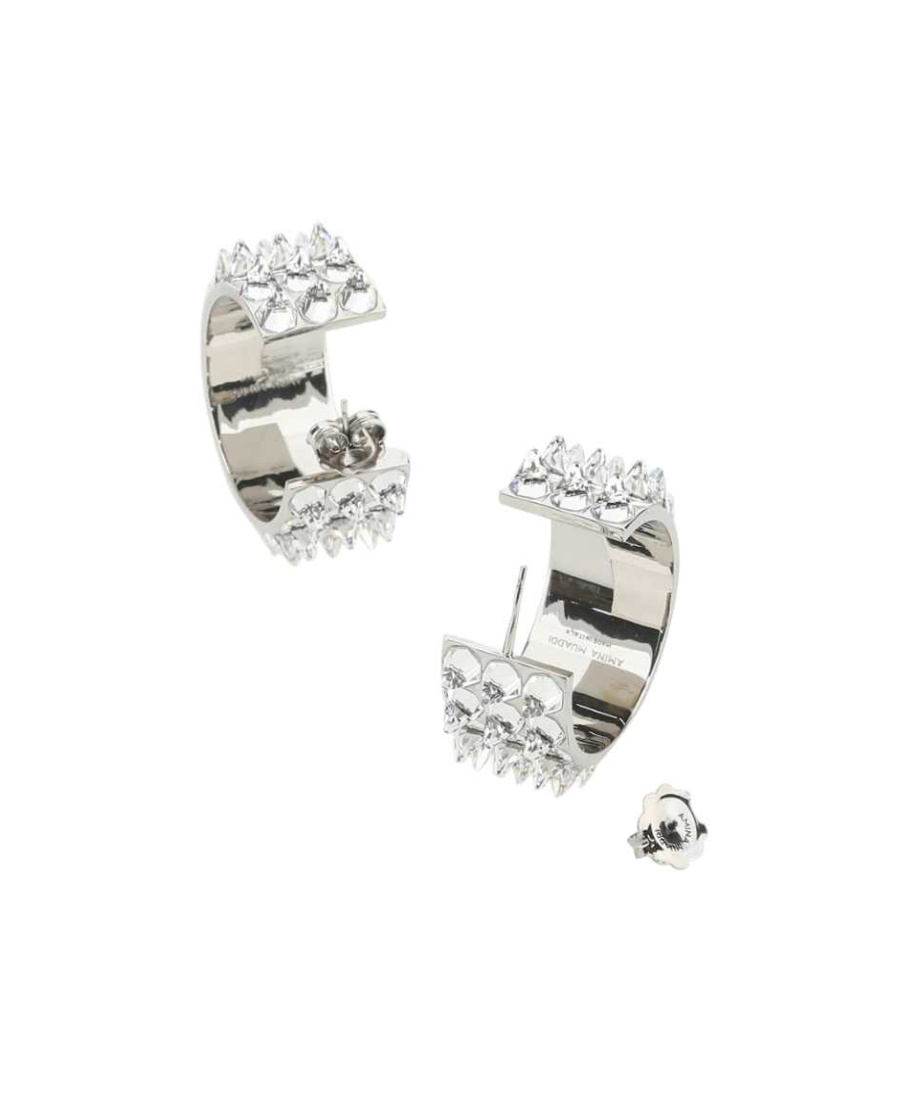 Amina Muaddi Silver Embellished Studded Earrings In White