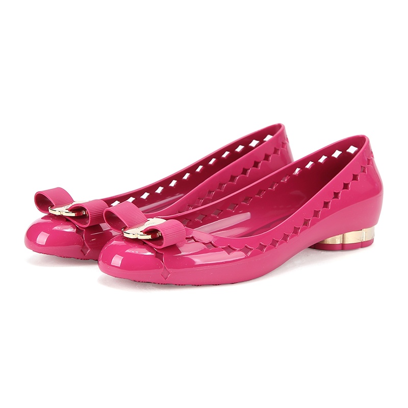 Ferragamo Jelly Series Bow-tie Decorative Flat Shoes In Pink