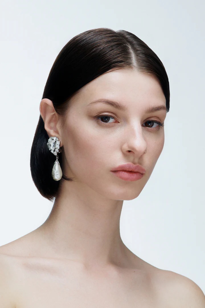 Alessandra Rich Drop-pearl Crystal Detail Earrings In White