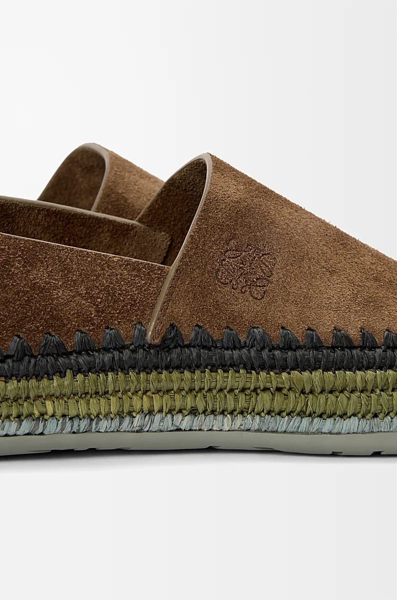 Loewe Brown Rio Slippers In Suede And Raffia In Brown