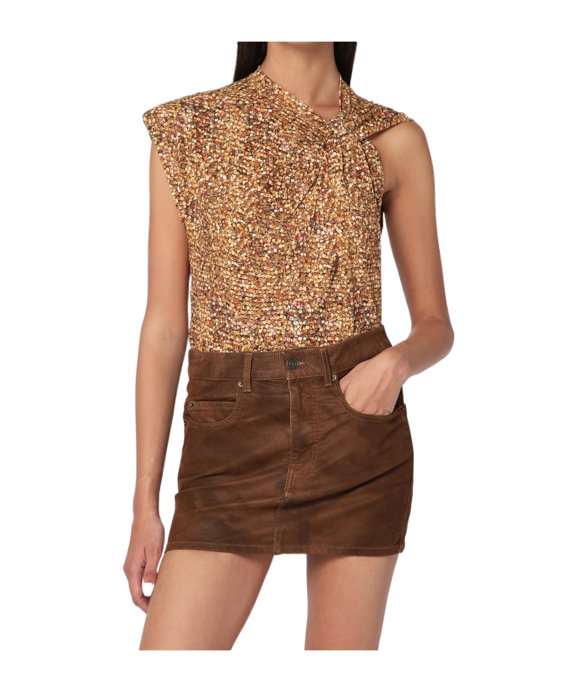 Isabel Marant Asymmetrical Nayda T-shirt With Ochre Print In Yellow