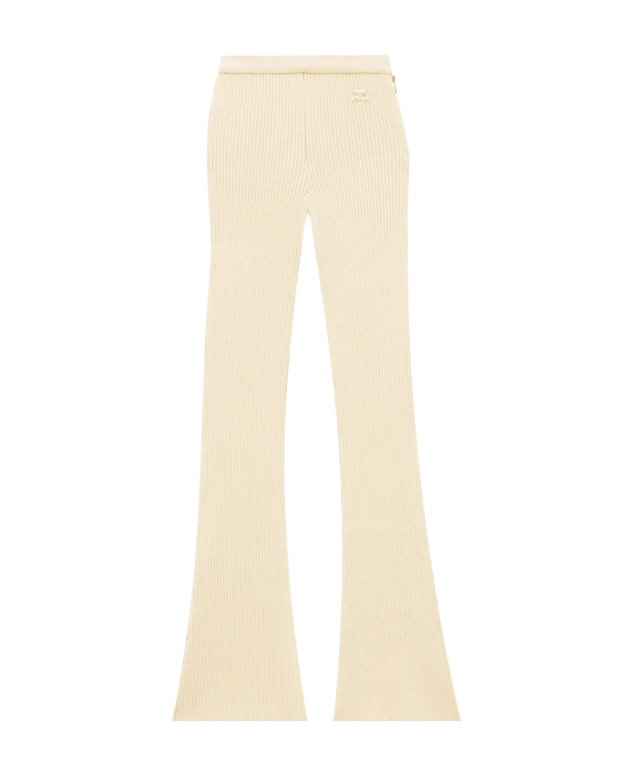 Courrèges Reedition Rib-knit Flared Trousers In Nude