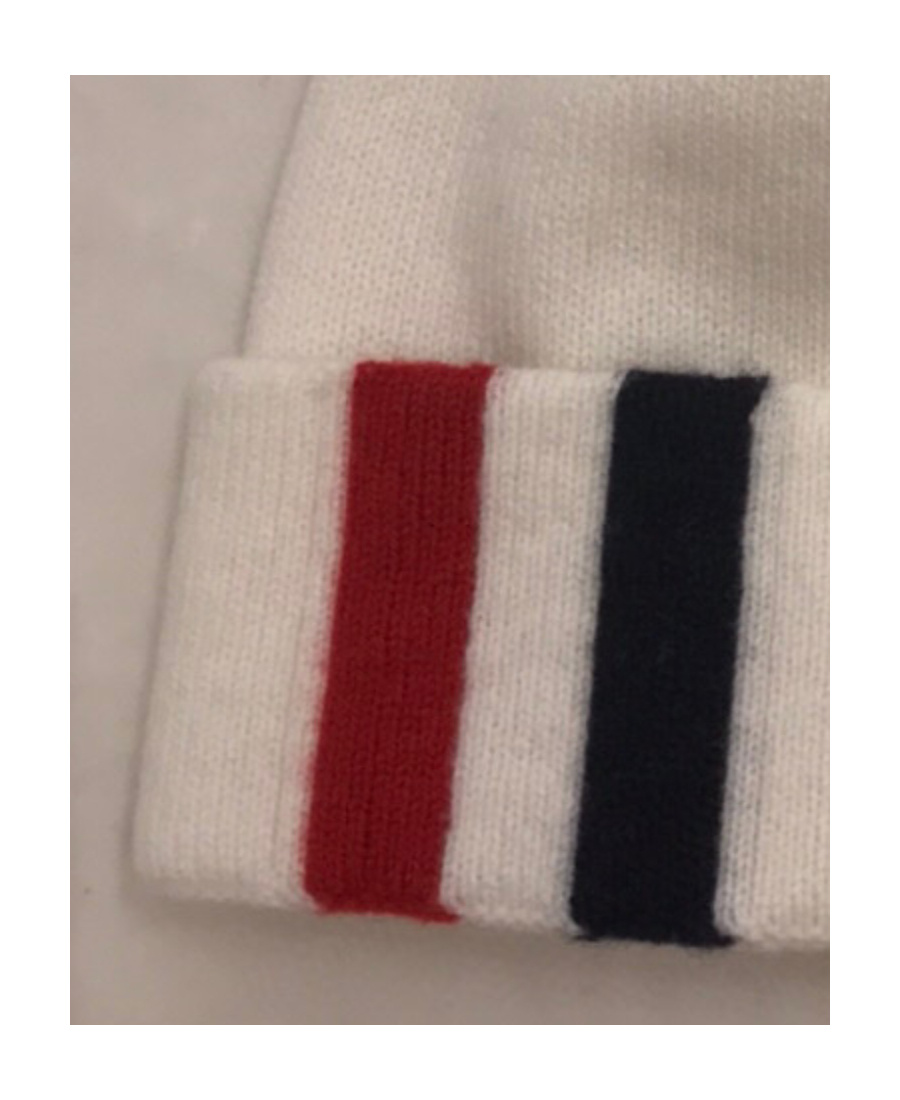 Thom Browne Stripe Detail Merino Beanie In White