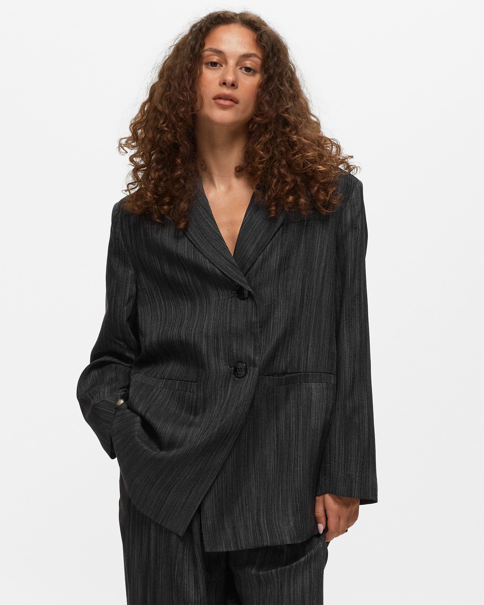 Ganni Single-breasted Striped Blazer In Black