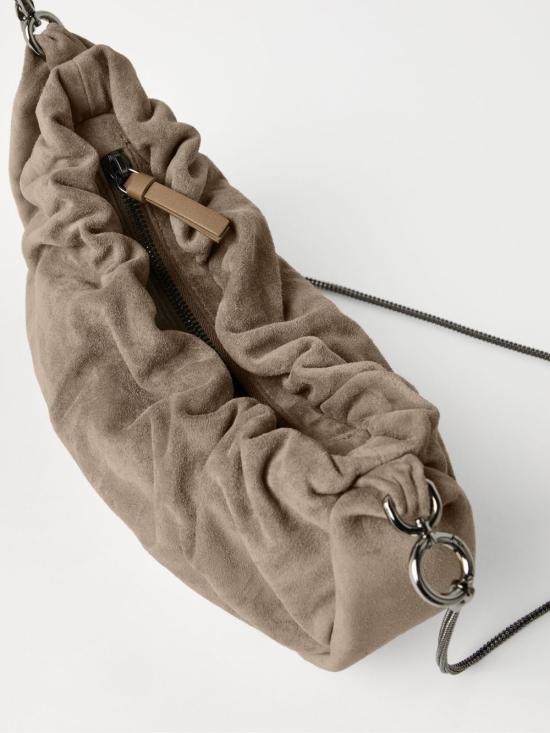 Brunello Cucinelli Suede Hobo Brioche Handbag In Brown