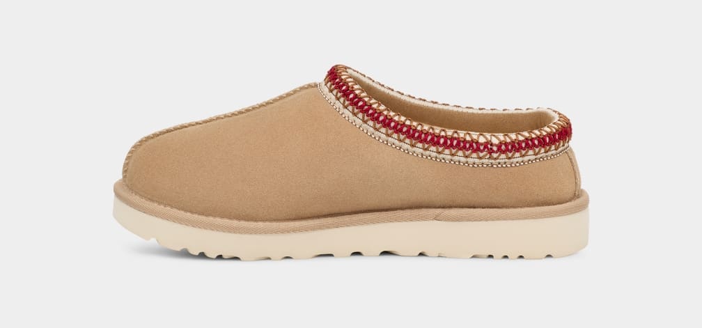 Shop Ugg Tasman Logo Embossed Slippers In Nude