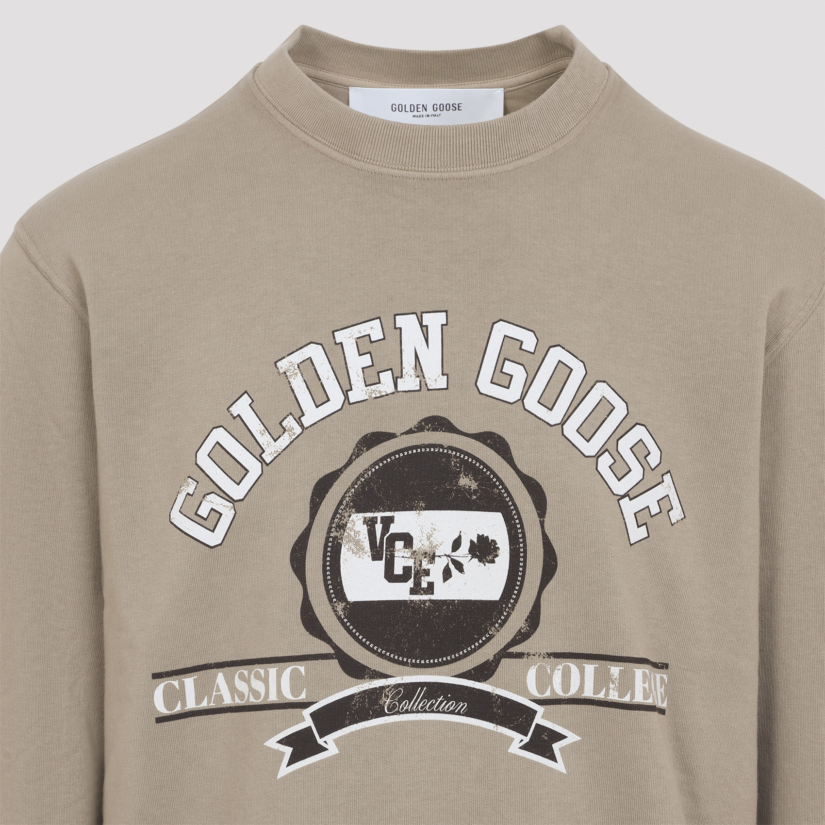 Golden Goose College Print Crewneck Cotton Sweatshirt In Neutral