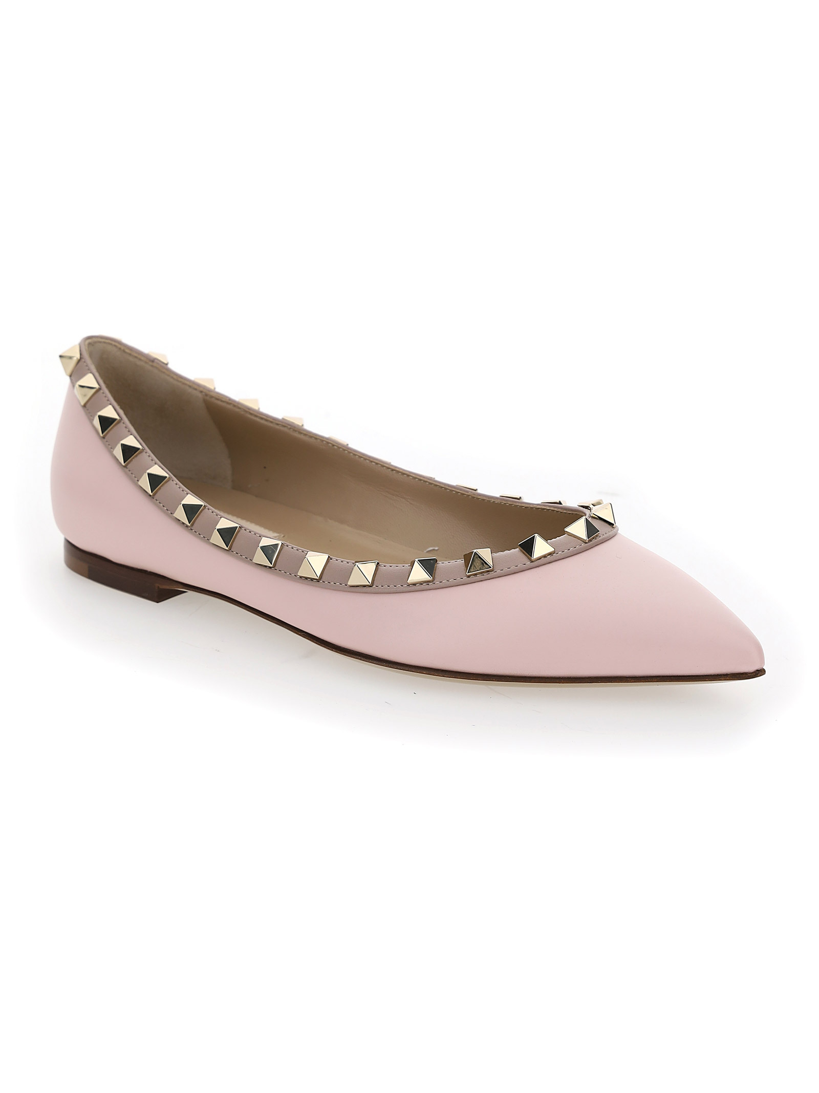 Valentino Pointed Toe Studded Trim Ballerina Shoes In Pink