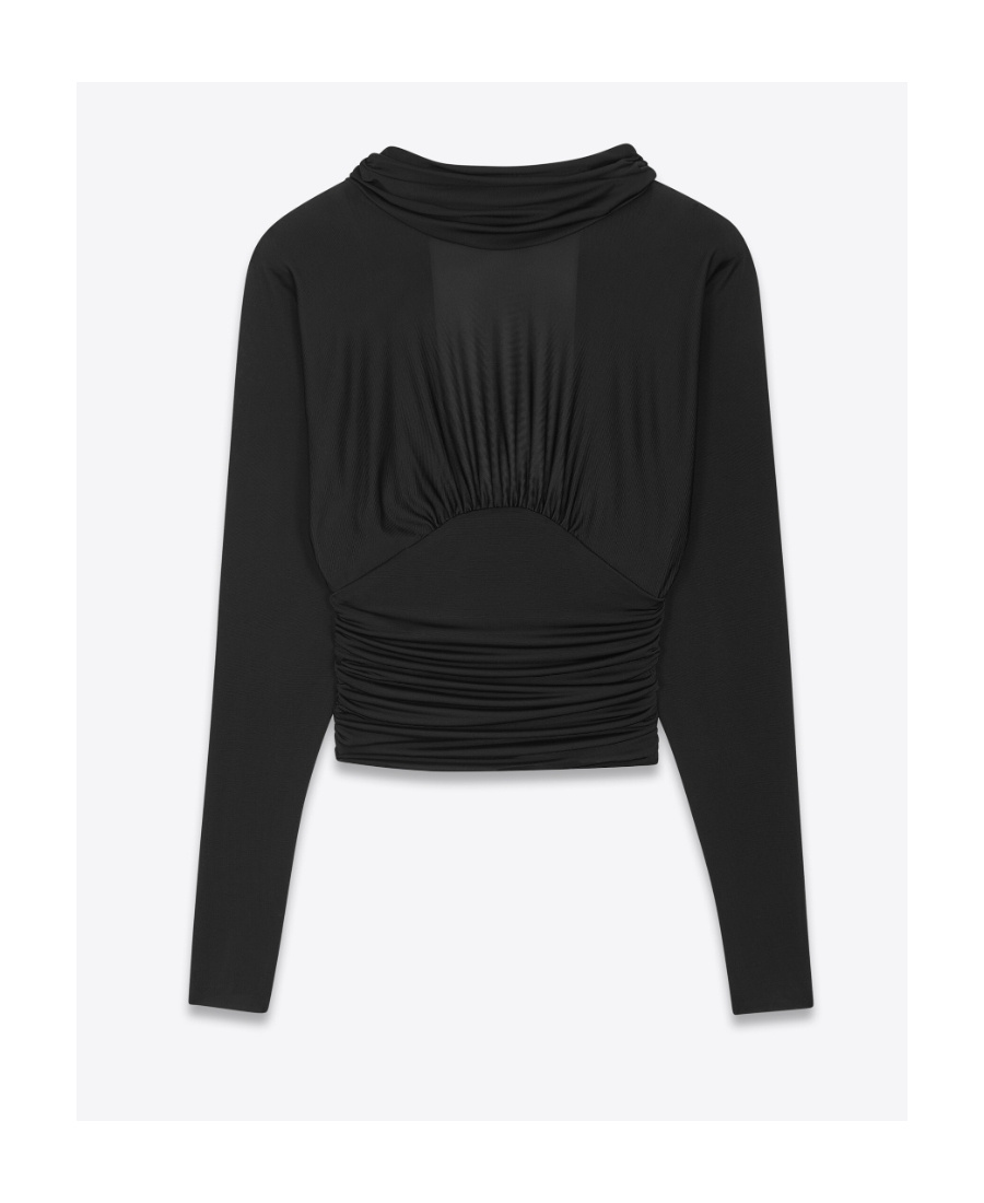 Saint Laurent Cropped Cowl-back Top In Black