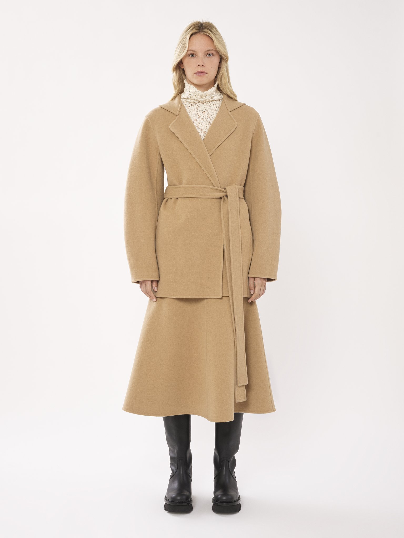 Shop Chloé Notch-lapels Brushed Belted Coat In Nude