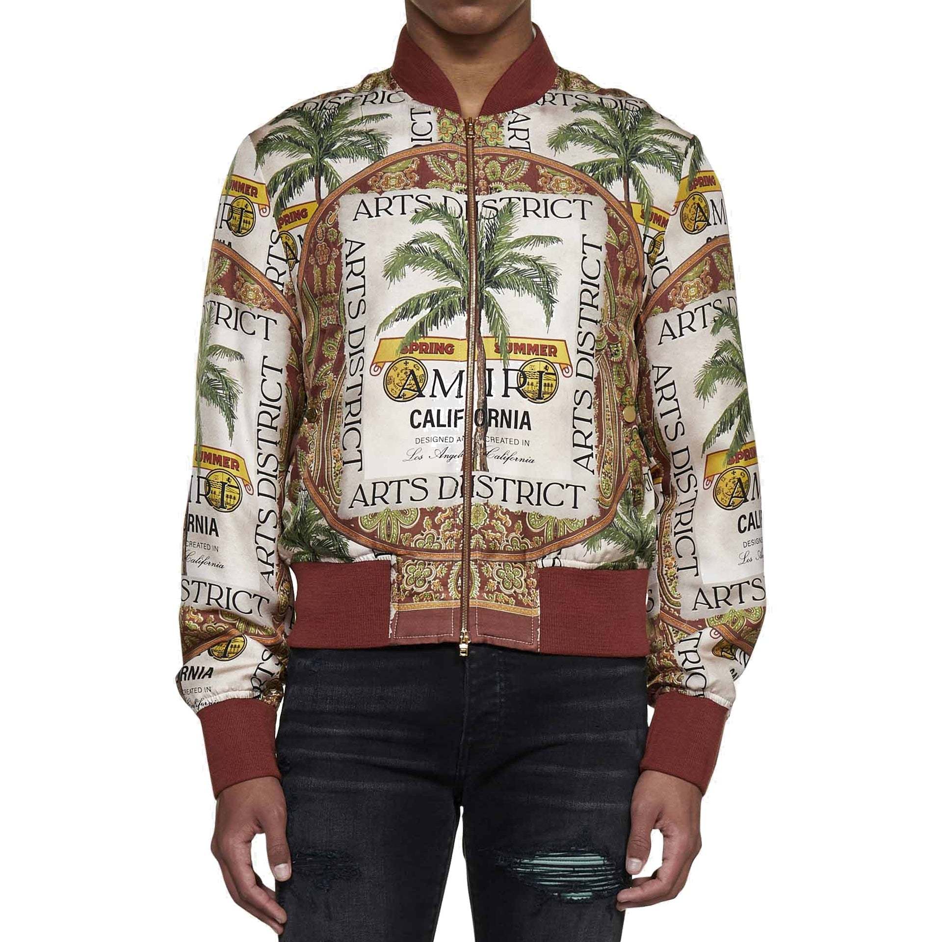 Amiri Rum Label Silk Twill Bomber Jacket In Multicolor