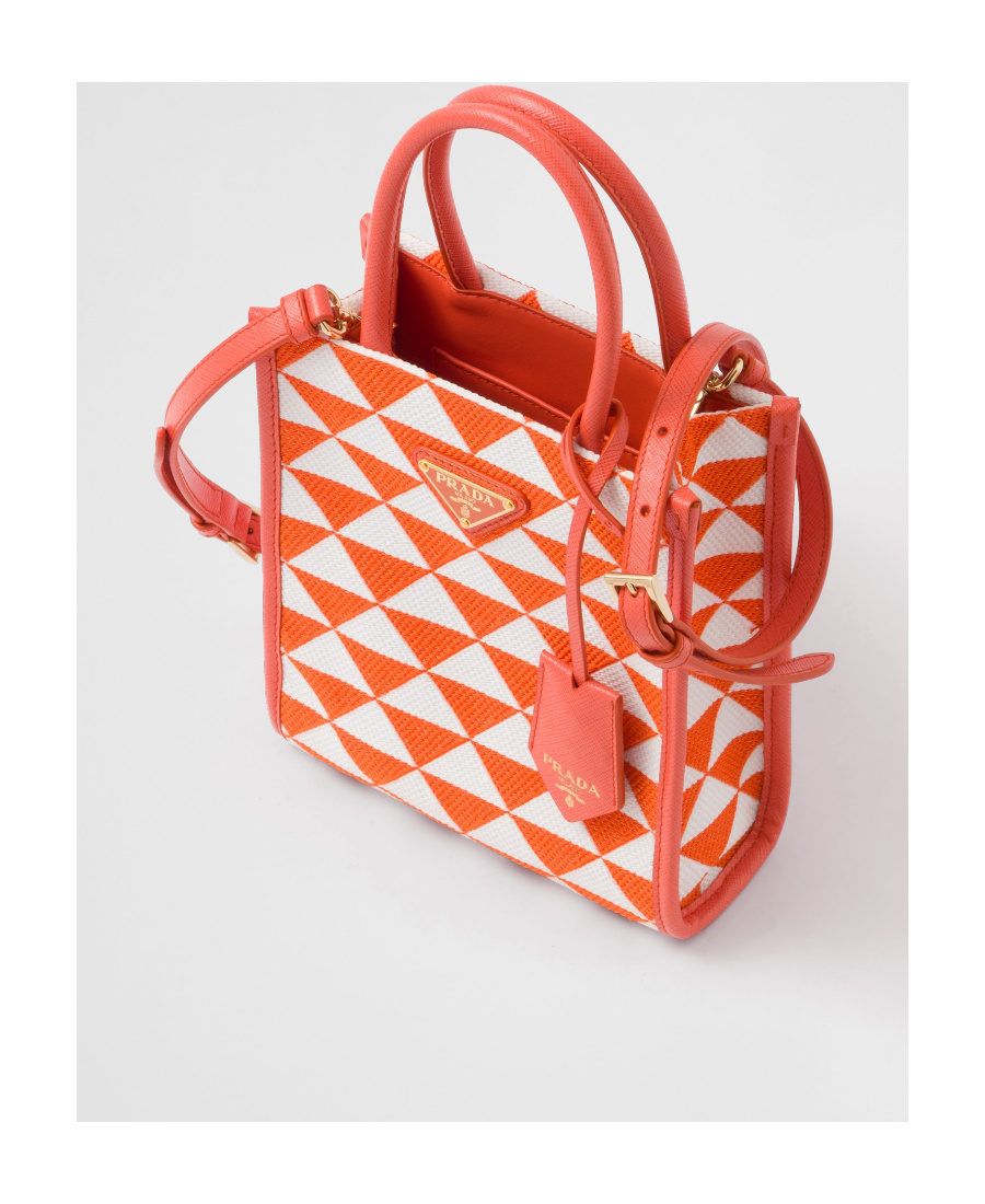 Prada Symbole Embroidered Mini Bag In Orange/white