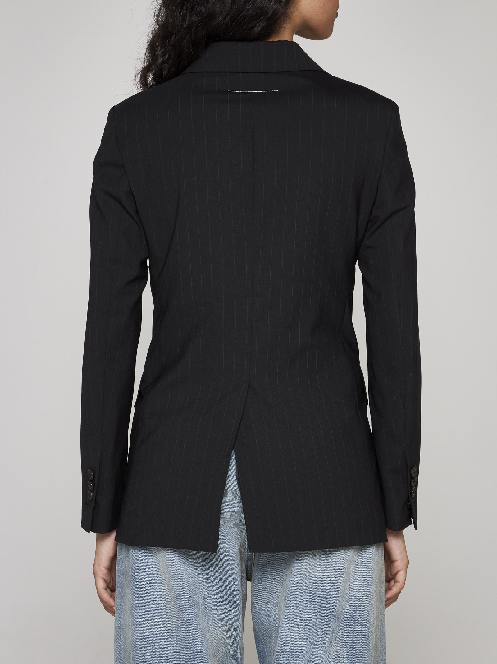 Mm6 Maison Margiela Pinstriped Wool-blend Single-breasted Blazer In Black
