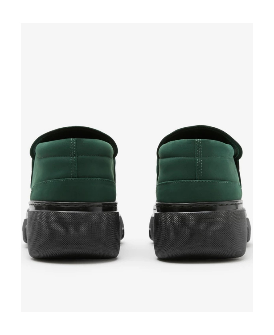 Burberry Creeper Clamp Barbed-wire Suede Loafers In Green